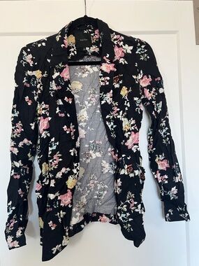 Talula Black Floral Drape Front Blazer